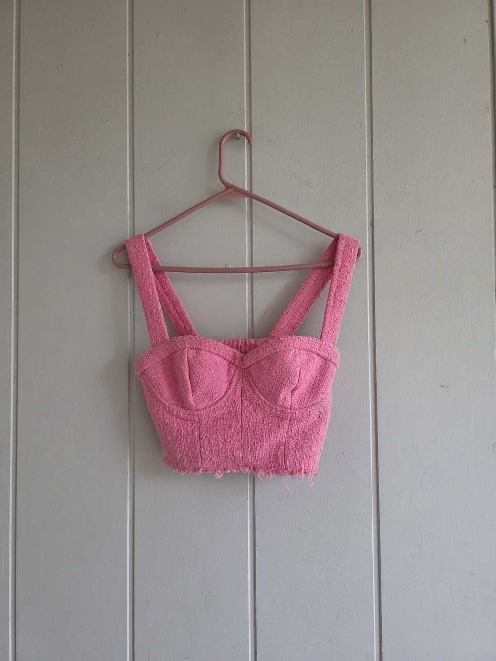Zara Bustier Textured Crop Top Pink XS Barbiecore Festival Romantic Dopamine